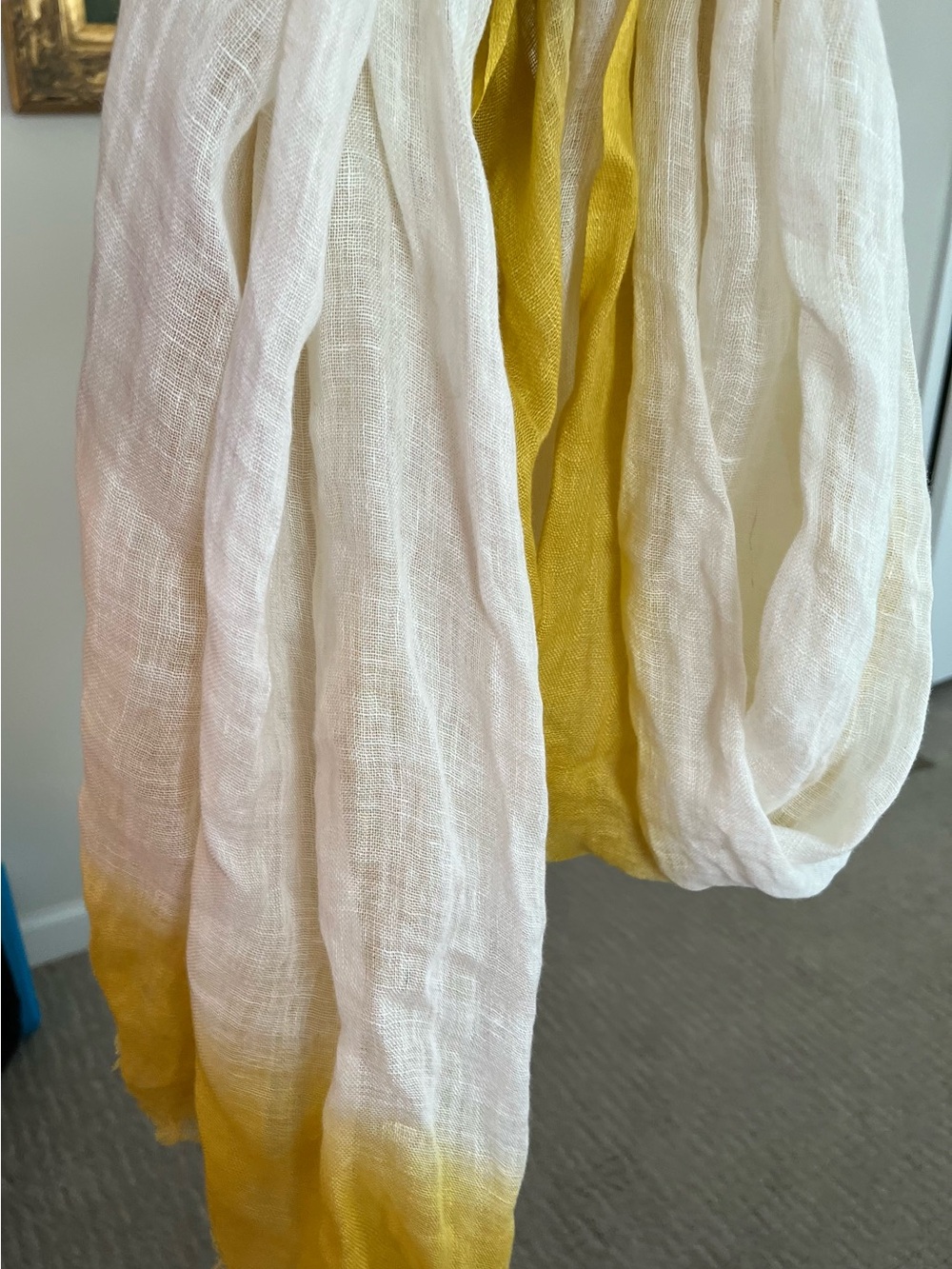 GORGEOUS EILEEN FISHER LINEN Lightweight Ombre White and Mustard Scarf